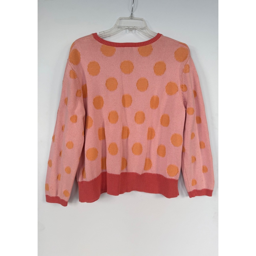 Talbots Woman Petites Pink Orange Polka Dot Cotton Cardigan Sweater 1X Preppy - Picture 2 of 8